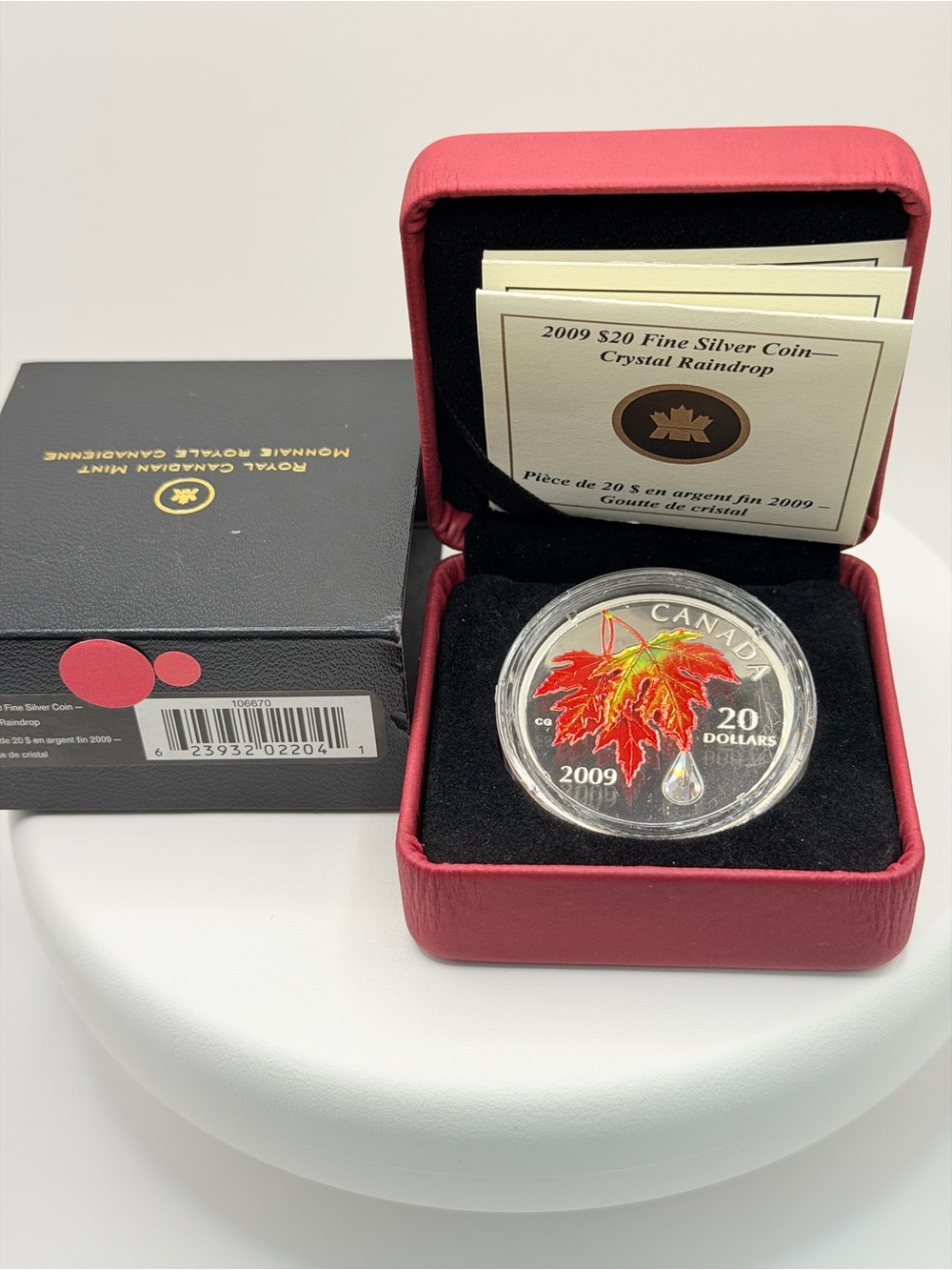 2009 Royal Canadian Mint Crystal Raindrop Sugar Maple Silver Proof Coin COA